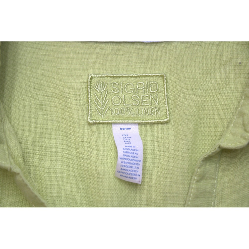 Sigrid Olsen 100% Linen Button Up Shirt Lime Green S Coastal - Picture 4 of 7